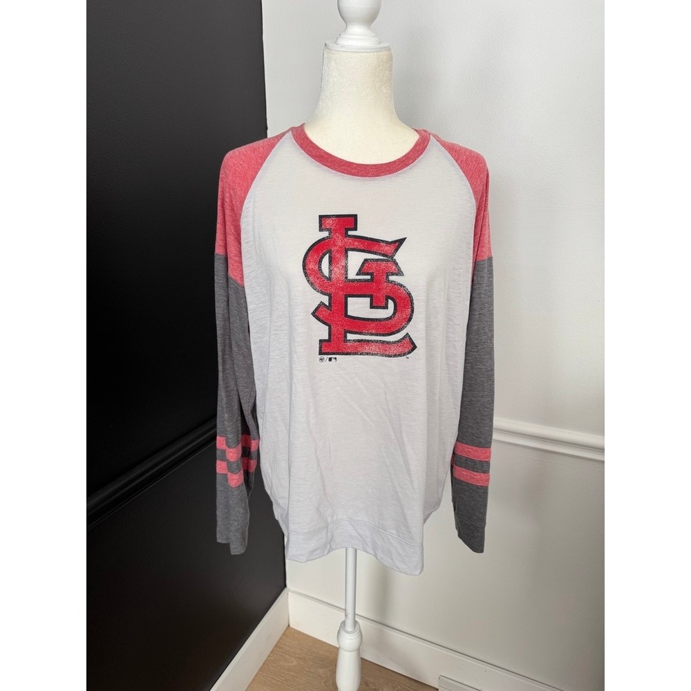 47 Brand St Louis Cardinals Womens MLB Raglan Long Sleeve T-Shirt Grey Red L